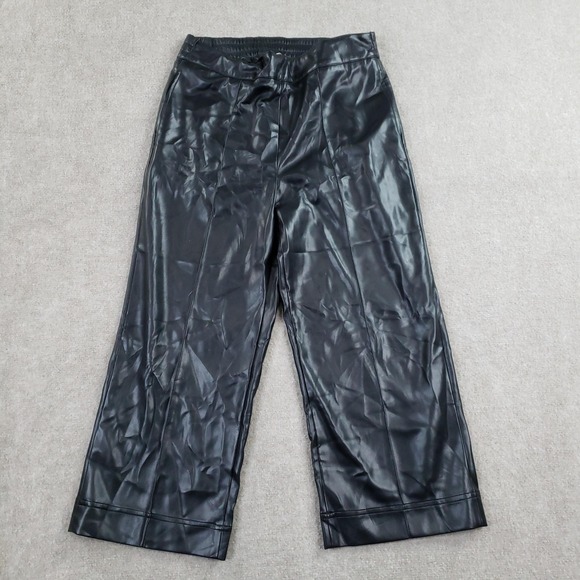 Soft Surroundings Pants - Soft Surroundings Pants Womens PM Black Faux Leather Cropped Wide Leg Pull On
